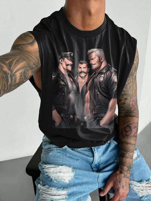 Muscular man Rainbow Men's LGBTQ Gay Print Wide Shoulder Vest