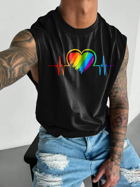 Rainbow Fluctuation of love Men's LGBTQ Gay Print Wide Shoulder Vest