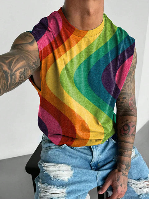 Rainbow Arc wave Men's Gay LGBTQ Print Wide Shoulder Vest