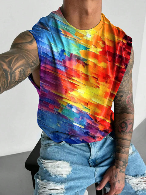 Rainbow Pigment brushstrokes Men's Gay LGBTQ Print Wide Shoulder Vest