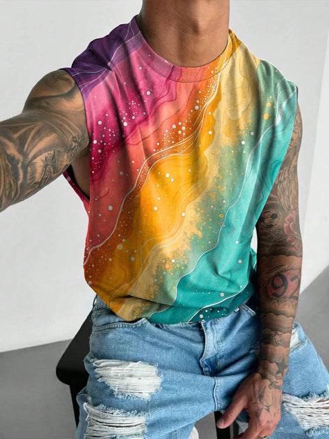 Rainbow Color gradient blending Men's Gay LGBTQ Print Wide Shoulder Vest