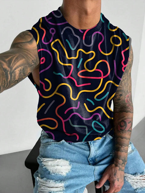 Rainbow Arc line Abstract Men's Gay LGBTQ Print Wide Shoulder Vest