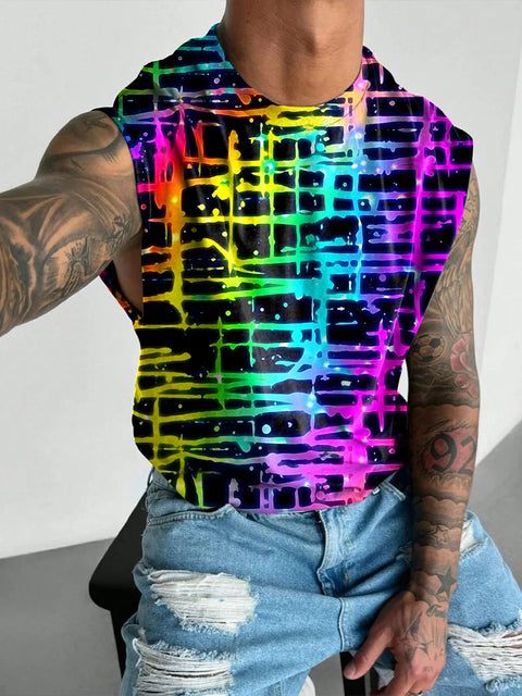 Rainbow Line Paint splashes Men's Gay LGBTQ Print Wide Shoulder Vest