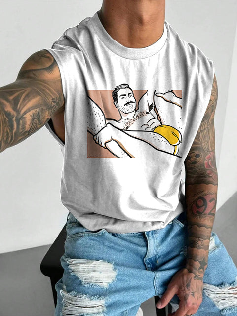 Hold Me Daddy Rainbow Men's Gay LGBTQ Print Wide Shoulder Vest