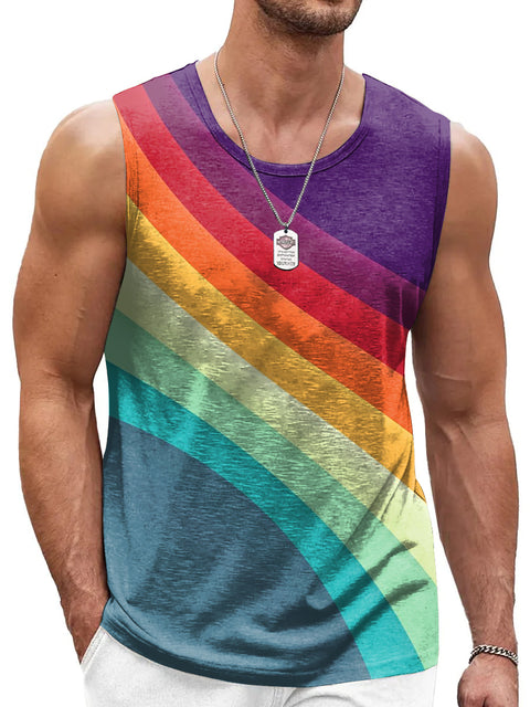 Rainbow Arc line Men's Gay LGBTQ Print Tank Top