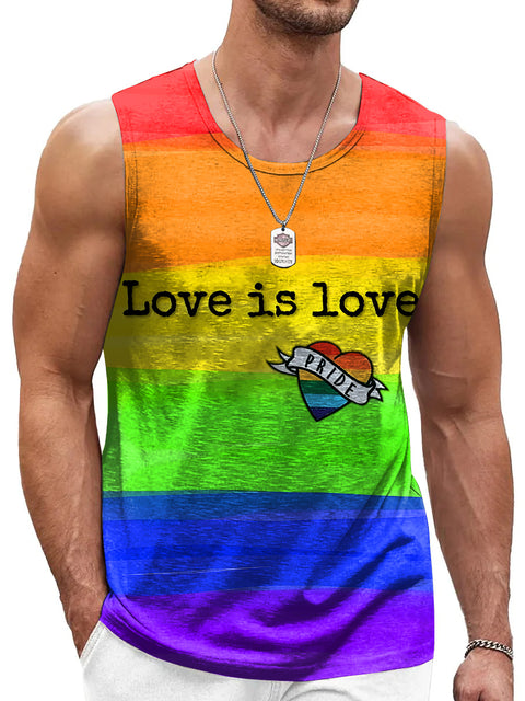 Rainbow Pride heart Love is love Men's Gay LGBTQ Print Tank Top