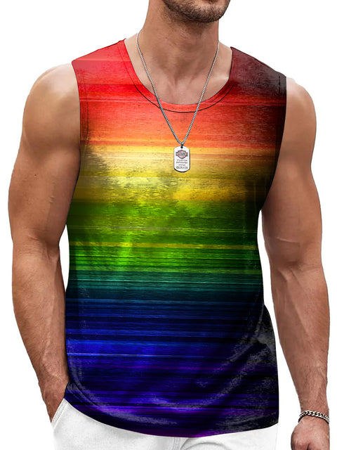 Rainbow Gradient Men's Gay LGBTQ Print Tank Top