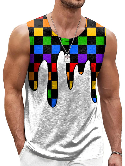 Rainbow Rectangular grid Flow Men's Gay LGBTQ Print Tank Top