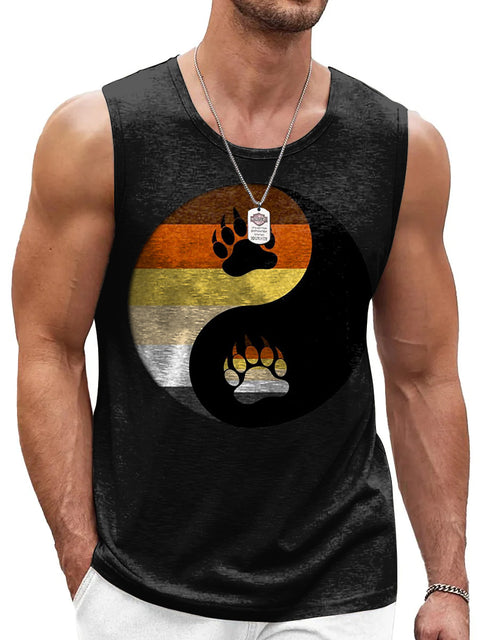 Bear Pride Flag Colour Bear paw Rainbow Men's Gay LGBTQ Print Tank Top
