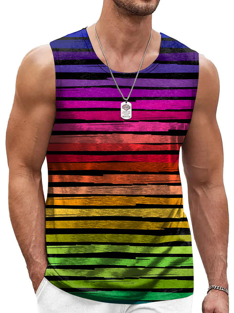 Rainbow Gradient irregular stripes Men's Gay LGBTQ Print Tank Top