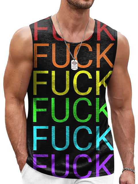 Rainbow Repeat Fuck Men's Gay LGBTQ Print Tank Top