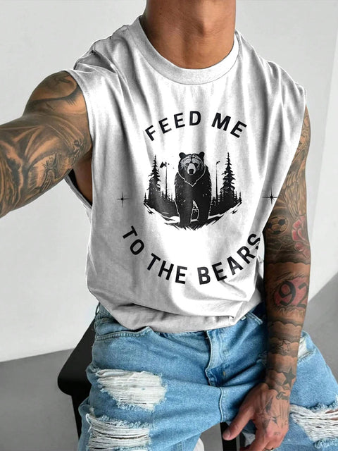 Feed Me To The Bears Rainbow Men's Gay LGBTQ Print Wide Shoulder Vest
