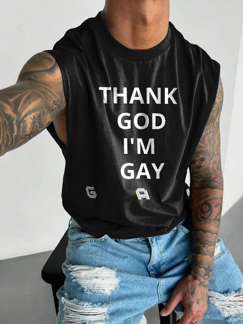 Thank god i'm gay Rainbow Men's Gay LGBTQ Print Wide Shoulder Vest