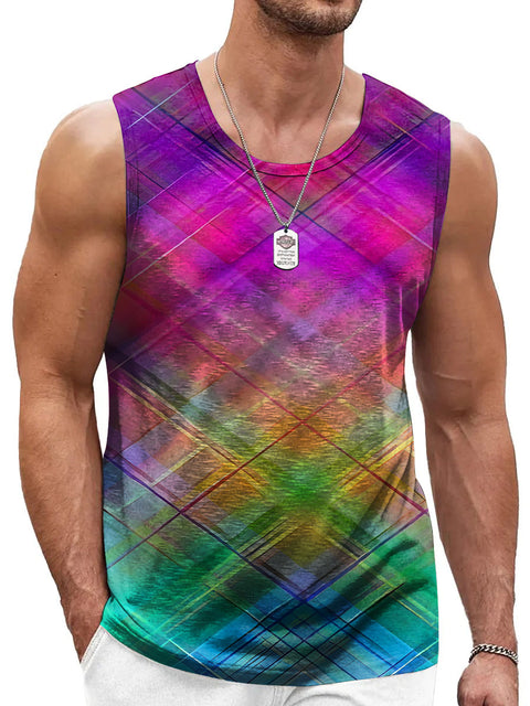 Rainbow Gradient stripes Men's Gay LGBTQ Print Tank Top