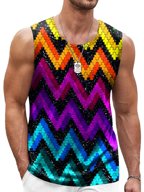 Rainbow Geometry Zigzag Cross Men's Gay LGBTQ Print Tank Top