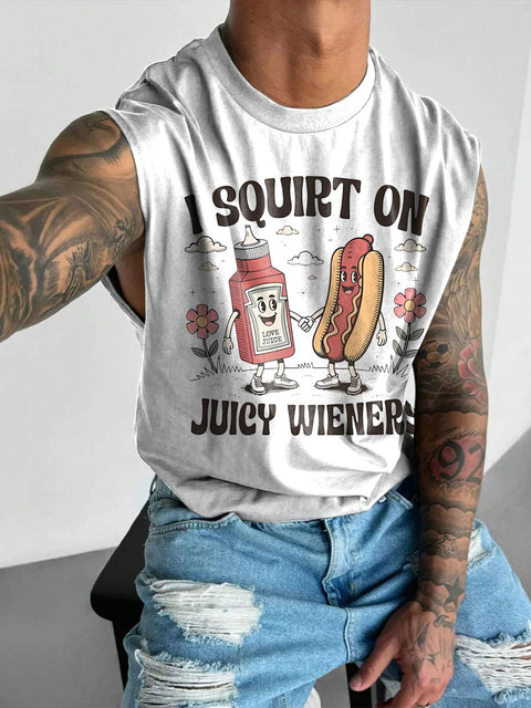I Squirt On Juicy Wieners Rainbow Men's Gay LGBTQ Print Wide Shoulder Vest