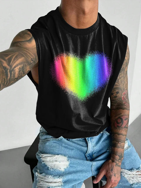 Rainbow Gradient love Men's Gay LGBTQ Print Wide Shoulder Vest