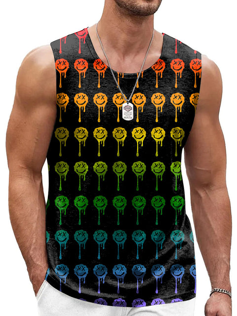 Rainbow Melt the smiling face Men's Gay LGBTQ Print Tank Top