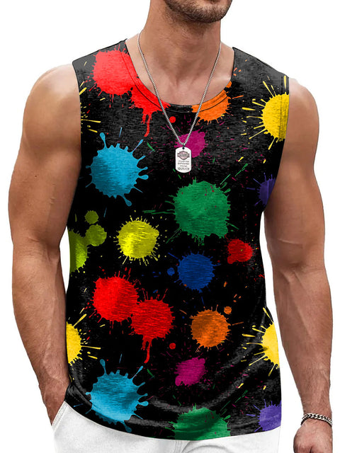 Rainbow Pigment Dripping Men's Gay LGBTQ Print Tank Top