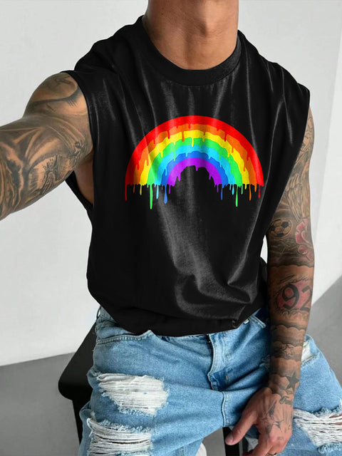 Rainbow Pigment flow Men's Gay LGBTQ Print Wide Shoulder Vest