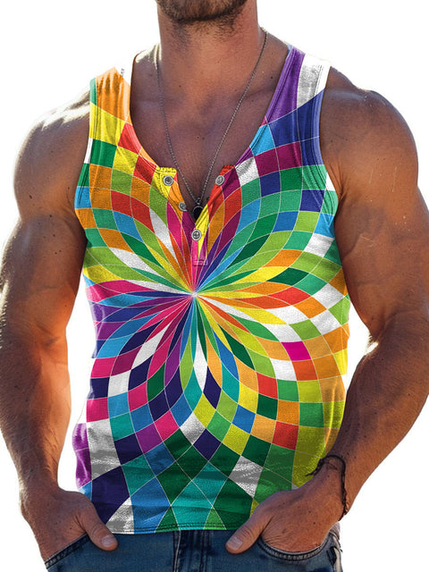 Men's Rainbow Rhombic abstract flower LGBTQ Gay Print Wide Shoulder Vest