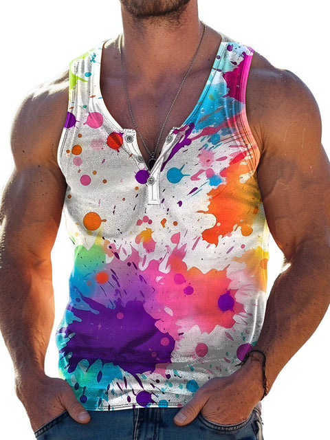 LGBT Rainbow Paint Splatter Ink Spots Gay Print Men's Wide Shoulder Vest