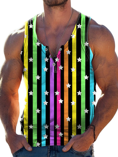 Rainbow stripes Star Men's LGBTQ Gay Print Wide Shoulder Vest