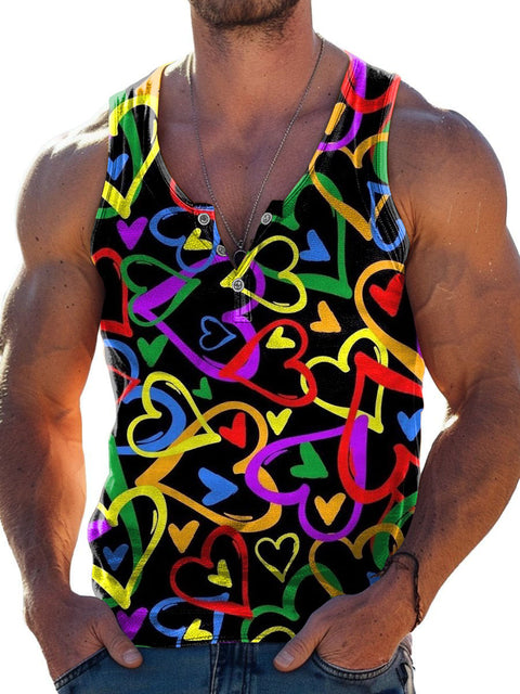 Rainbow Love Stacking Men's Gay LGBTQ Print Wide Shoulder Vest