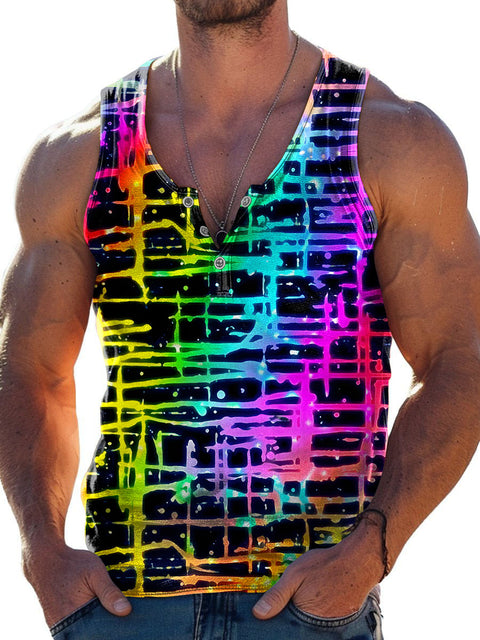 Men's Rainbow Line Paint splashes LGBTQ Gay Print Wide Shoulder Vest