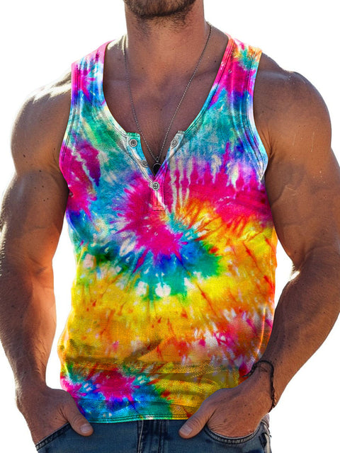 Rainbow Tie-dye Men's Gay LGBTQ Print Wide Shoulder Vest