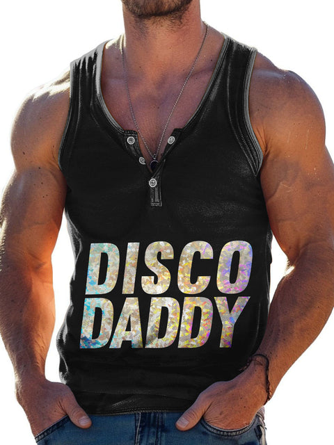 DISCO DADDY Sparkle Rainbow Gay LGBTQ Print Men's Wide Shoulder Vest