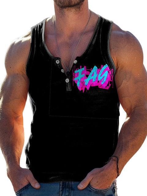 FAG Muscle Black Gay Pride Rainbow LGBTQ Print Men's Wide Shoulder Vest