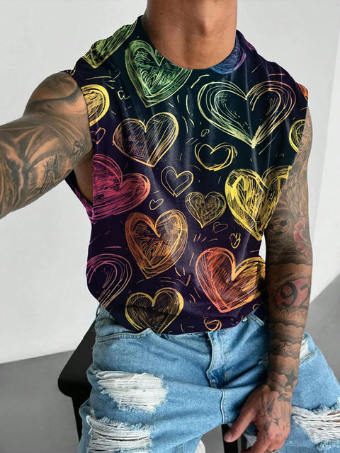Rainbow Line graffiti love Men's Gay LGBTQ Print Wide Shoulder Vest