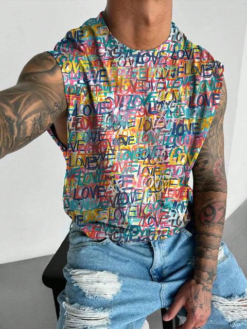 Rainbow graffiti love Overlap Repeat Men's Gay LGBTQ Print Wide Shoulder Vest