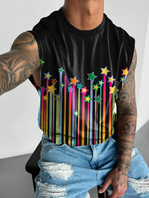 Rainbow Star Geometry Stripes Gradient Men's Gay LGBTQ Print Wide Shoulder Vest