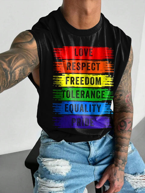 Love Respect Rainbow Men's Gay LGBTQ Print Wide Shoulder Vest