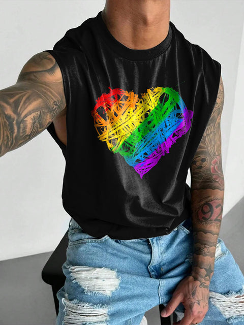 Rainbow Winding Love Men's Gay LGBTQ Print Wide Shoulder Vest