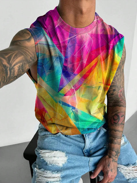 Rainbow Color block Men's Gay LGBTQ Print Wide Shoulder Vest