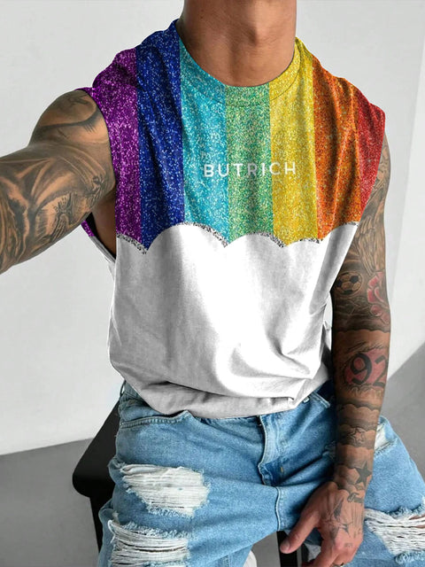 Rainbow Shiny stripes Men's Gay LGBTQ Print Wide Shoulder Vest