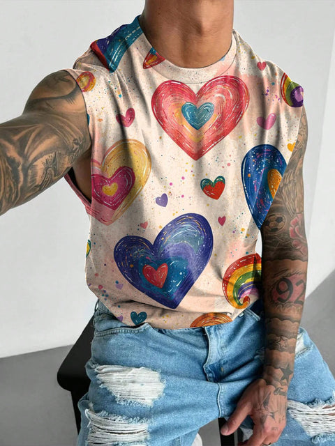 Rainbow Graffiti love Men's Gay LGBTQ Print Wide Shoulder Vest