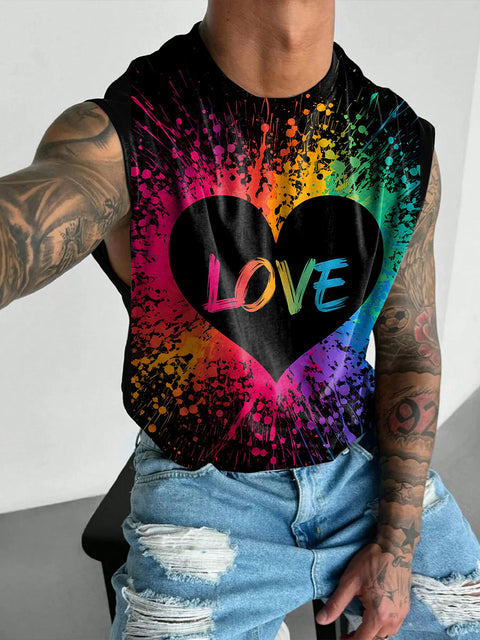 LOVE Rainbow Paint splashes Men's Gay LGBTQ Print Wide Shoulder Vest