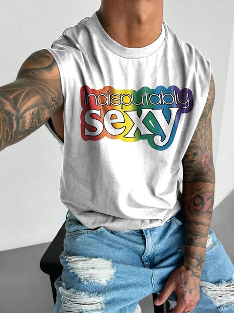 Indisputably Sexy Rainbow Men's Gay LGBTQ Print Wide Shoulder Vest