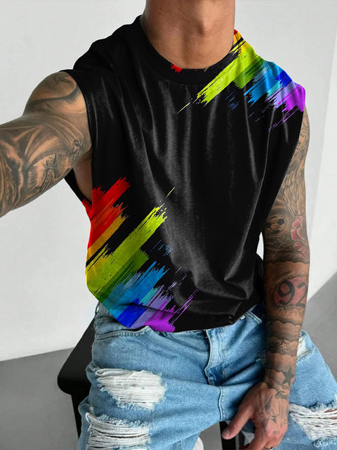 Rainbow Color gradient Men's Gay LGBTQ Print Wide Shoulder Vest