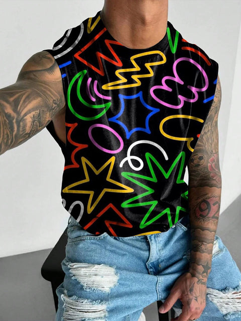 Rainbow Line geometry Men's Gay LGBTQ Print Wide Shoulder Vest