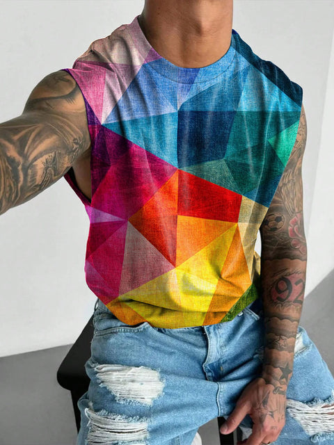 Rainbow Geometric triangle Men's Gay LGBTQ Print Wide Shoulder Vest