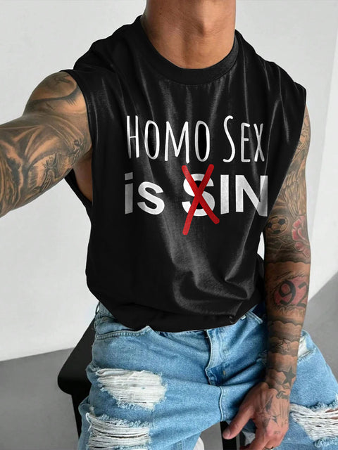 Homo Sex Is In Rainbow Men's Gay LGBTQ Print Wide Shoulder Vest
