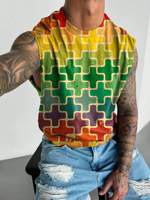 Rainbow Cross figure Continuous Men's Gay LGBTQ Print Wide Shoulder Vest