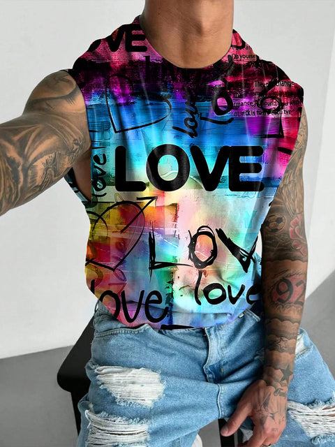 Graffiti Love Rainbow Men's Gay LGBTQ Print Wide Shoulder Vest
