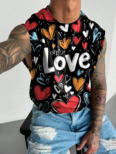 LOVE Graffiti Rainbow Men's Gay LGBTQ Print Wide Shoulder Vest