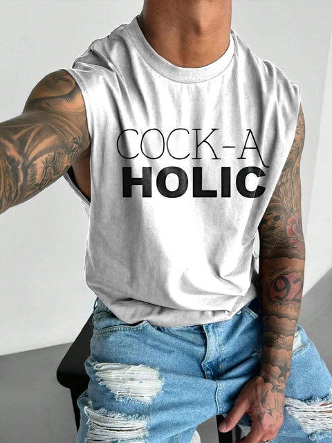 COCK A HOLIC Rainbow Men's Gay LGBTQ Print Wide Shoulder Vest